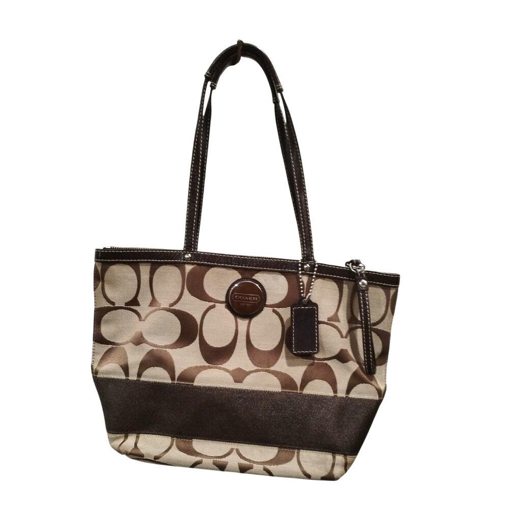 Coach Signature Stripe Tote Brown